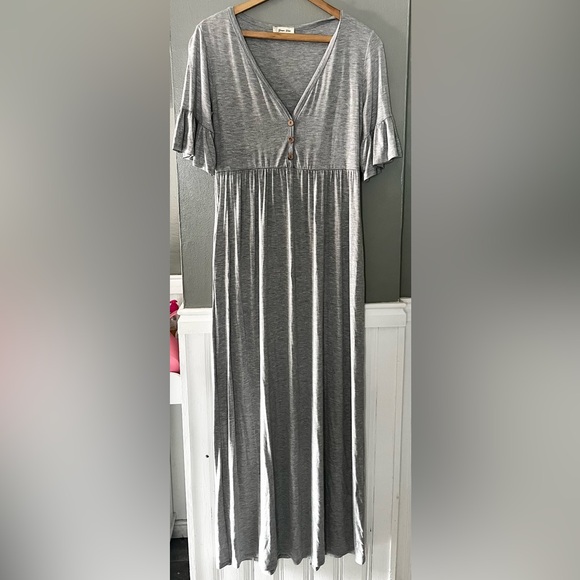 PinkBlush Gray Maternity Maxi Dress with Button Front – Size Large Style: D3697 - Picture 1 of 4